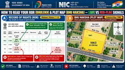 Buyer Verification Diagram: Assam Jamabandi vs Bhu-Naksha / Village Trace Map Safe vs Red Flag Decoder